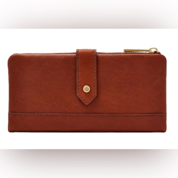 Fossil Handbags - Fossil Lanie Clutch Wallet Brown Pebbled Leather Snap Flap SWL2060210